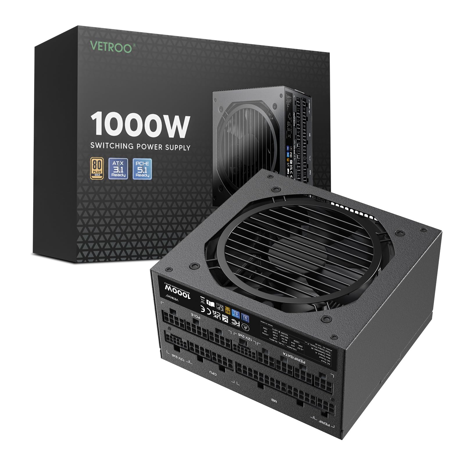 VETROO 1000W 電源ユニット 新品 Amazon | Vetroo 1000W電源ATX 3.0 ReadyダブルPCIe 5.0, 80